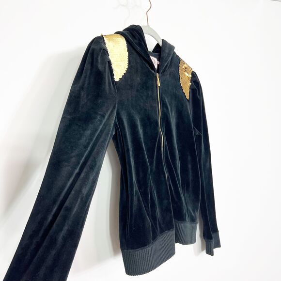 Juicy Couture Jacket Hoodie women’s large Black Zip Up Sequin Velour 90s y2k - Picture 6 of 7